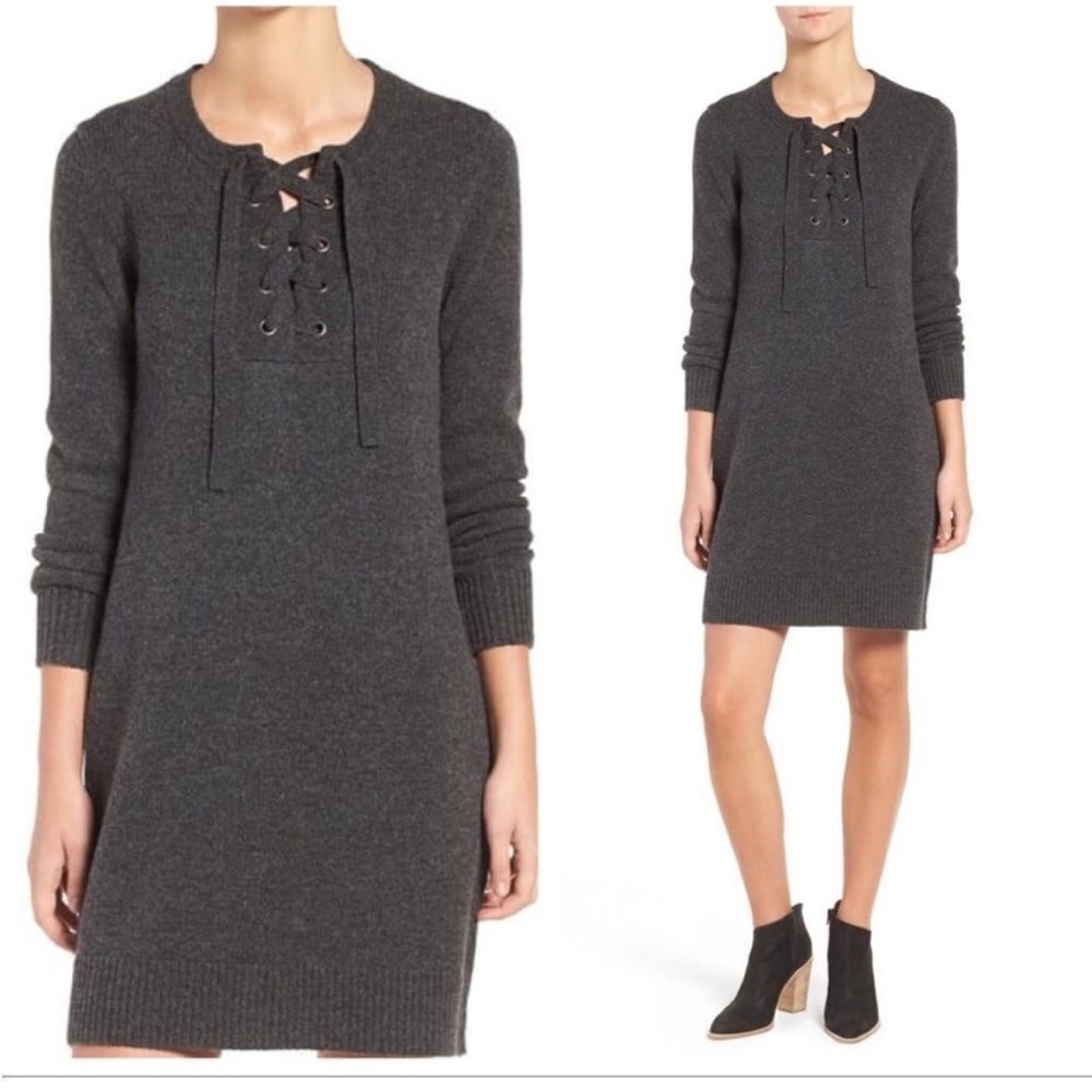 Madewell Lace‎ Up Sweater Dress Gray Long Sleeve Women’s Size Medium